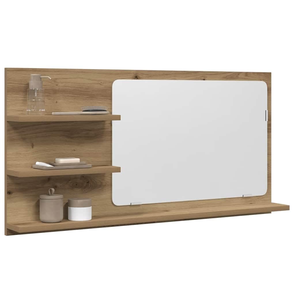 Miroir de salle de bain avec étagères chêne Artisan 90x45cm