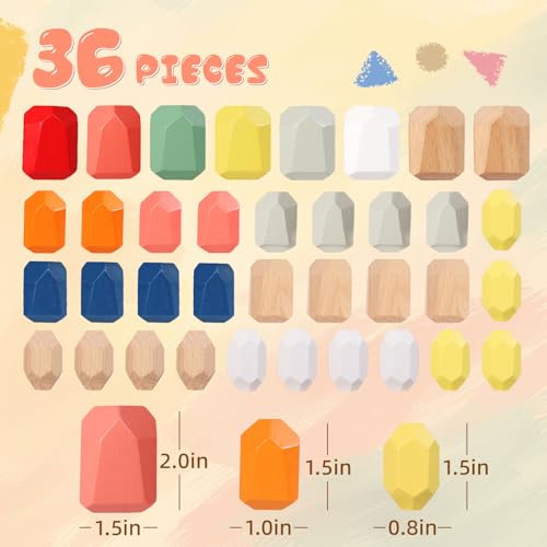 36PCS Wooden Stacking Rocks Building Blocks, Montessori Toys for 3 4 5 year old Stacking Game Sensory Preschool Learning Activities, Balancing Stones Birthday Gifts for Kids 3-5 Easter Basket Stuffers - Image 5
