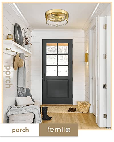 Femila 12 Inch Ceiling Light Fixture, 2-Light Flush Mount Light For Bedroom Kitchen Dining Room Hallway Entryway, Champagne Gold Finish With Seeded Glass, 4Ftj22-F Bg #TOP2