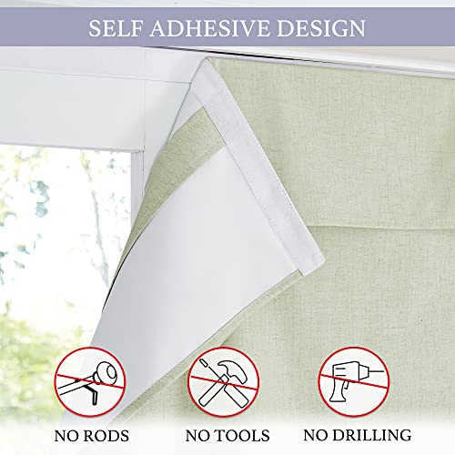 RYB HOME 100% Blackout Curtains for Small Window, Linen Textured Blend Insulating Privacy French Door Curtains Tie Up Shades for Kitchen Storage Cabinet Basement, W 12 x L 40, Sage Green, 1 Panel