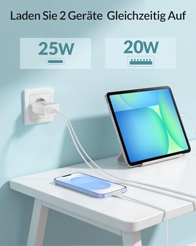 45W 2Port Schnellladegerät mit USB C Ladekabel für Samsung Galaxy S25 S24 S23 S22 Ultra 5G A56 A55 A54 A53 A35 A15, Z Flip 4/5, Tab S10 S9, Handy Ladegerät Netzteil Stecker 2M Schnellladekabel, 2Pack