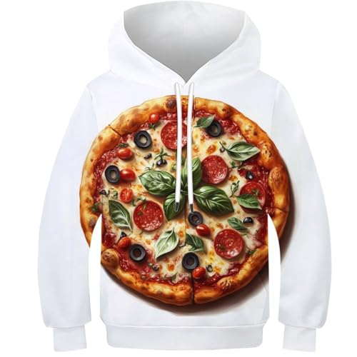 VesFy Pizza-Muster Sweatshirt Hoody 3D Druck Realistisches Essen Pullover Kapuzenpullover Hoodie Drawstring Streetwear Mit Tasche Eignung Jungen Und Mädchen Casual Langarm Unisex 8-10Y