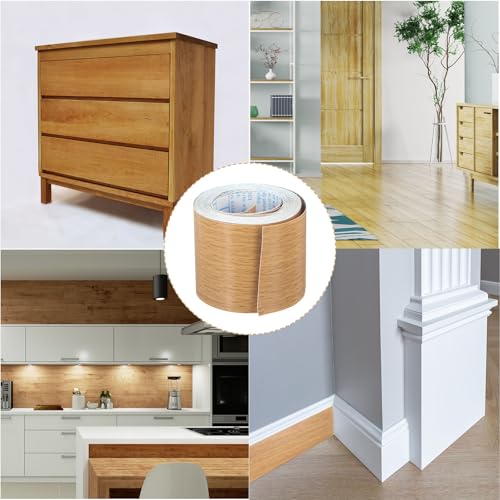 Image of uxcell 1 Roll Wood Grain Tape, 1.97 inch x 33 Ft Realistic Textured Repair Tape Self Adhesive Wood Textured Patch with Tool for Floor Wall Door Table Cabinets Furniture Home Decor(Orange)