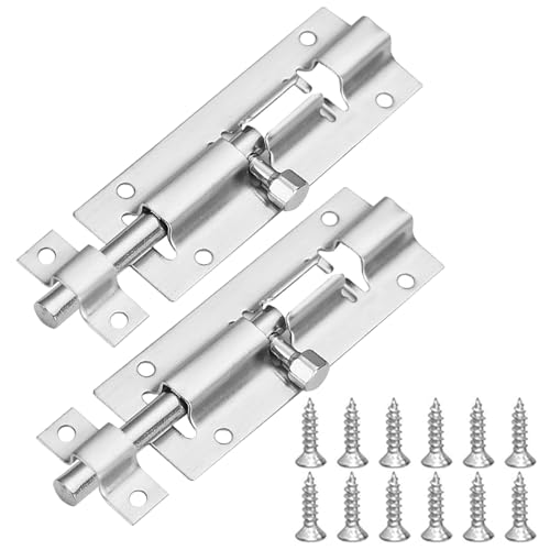 Door Lock Bolt for Bedroom Bathroom: 2 Set Stainless Steel Door Bolts for Internal Doors - Catch Latch Slide Bolt Easy Fit with Screws