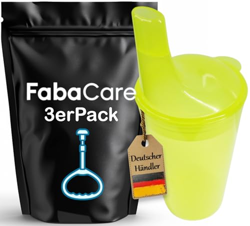 FabaCare Lot de 3 gobelets avec 2 couvercles chacun, pour personnes âgées, avec joint spécial facile à nettoyer, jaune