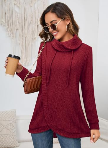 Image of Bulotus Tunic Sweaters for Women 2025 Turtleneck Sweater Pullover Lightweight Warm Tunic Tops for Leggings Loose Fit