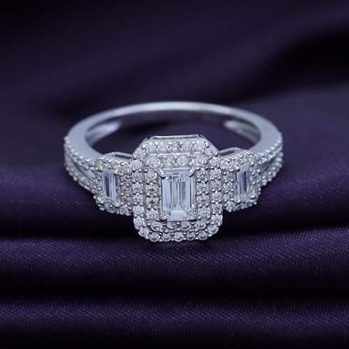 AFFY Bridal Engagement Ring Set Emerald and Round Cubic Zirconia Ring for Women in 14k Gold over Sterling Silver4