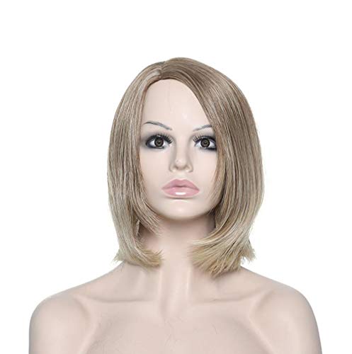 Perruque or cheveux courts en fibre naturelle et micro-volume pour femme