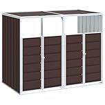 vidaXL Wheelie Bin Storage - Double Bin Trash Cover for Garden, Brown Steel, 144x81x113 cm, Fits 240L Bins
