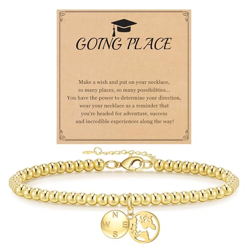 Image of JSJOY Graduation Bracelets Silver Dainty Gold Beaded Compass Bracelets College Graduation Gifts for Her Inspirational Gifts for Women Jewelry