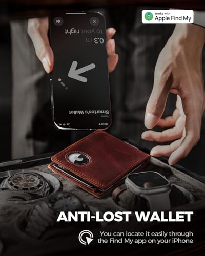 LORZOR Mens Genuine Leather Wallet - AirTag Wallet for Men with Money Clip Slim Front Pocket RFID Blocking Card Holder, Minimalist Wallet Bifold with Present Box (Airtag Not Included)4