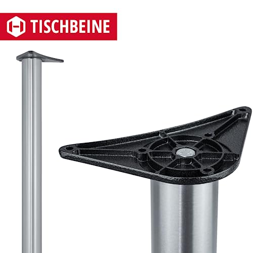 Gedotec Möbelfüße 4X Edelstahl Optik | Ø 60 mm | Tischfüße Höhenverstellbar Höhe 710 mm + 30 mm inkl. Befestigungsmaterial | Tischbeine Metall | Sockelfüße Bodenschoner aus Kunststoff | für Möbel