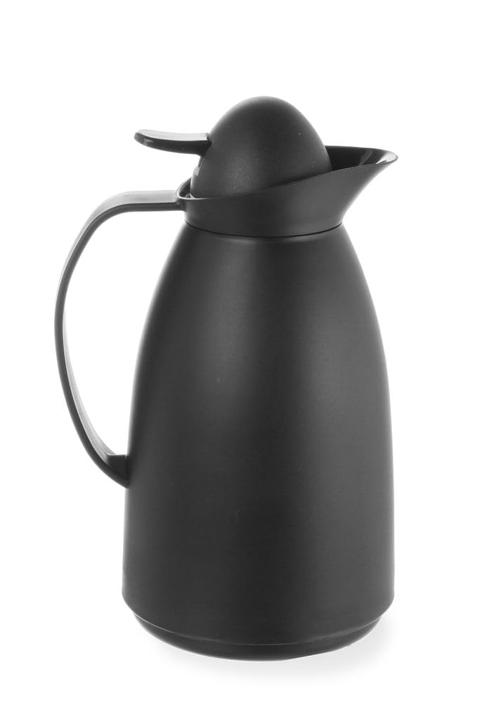 HENDI Jarra termo al vacío con botella interior de vidrio - Negro - 1 L - ø140x(H)268 mm