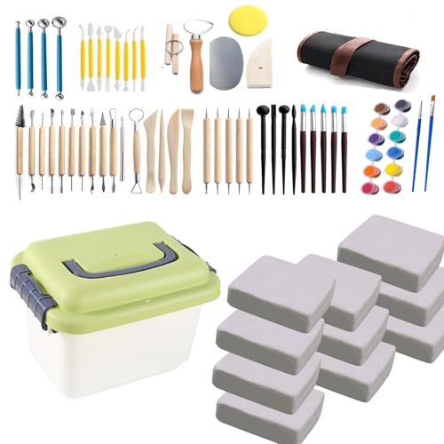 12 lb White Natural Air-Dry Clay + 52 pcs Pottery Tools + Storage Box Ideal for Wheel Throwing Hand Building Sculpting;Great for All Skill Levels (12lb+Tools(52pcs)+Box White)