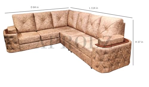 Image of APRODZ Solid Wood L Shaped Sofa for Living Room Modern Corner Sectional 6 Seater Comfortable Couch with Durable Frame & Premium Upholstery 6 Seater for Home, Apartment & Lounge (Beige)