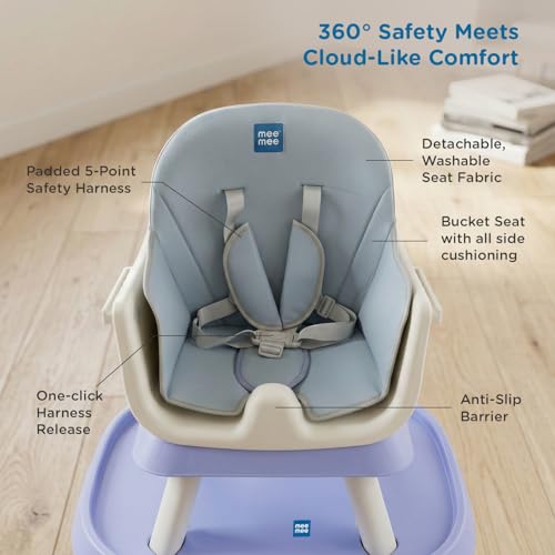 Image of Mee Mee Little Scholar Baby High Chair for Baby Feeding, 6-in-1 Convertible Kids Feeding Chair Compact Fold with High Adjustable, Play Chair Booster, Travel Friendly, 0.5 to 3 Years Kids (Dark Blue)