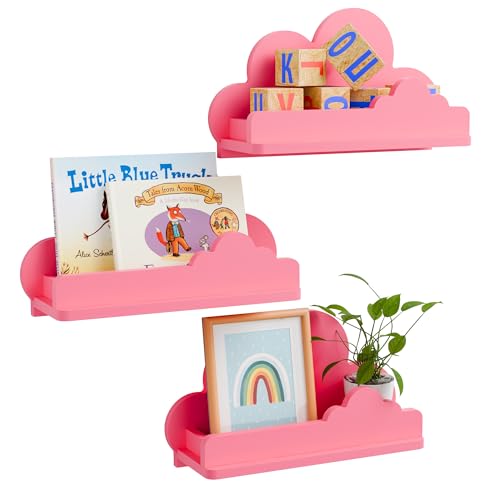 Lot de 3 étagères murales nuage en bois rose pour une chambre de bébé