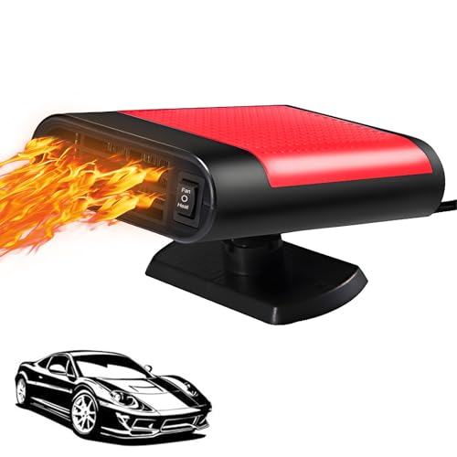 autozen Autoheizung, 2 in 1 Auto Heizlüfter 12V 200W Auto Heizung Entfroster 360° Drehbar für Auto Windschutzscheibe Schnelle Heizung, rot