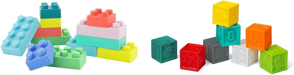 Infantino Building Blocks Set, includes 12-Piece Super Soft Multi-Colored Blocks and 8-Piece Squeeze & Stack Colorful Textured Blocks