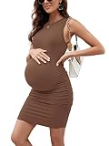 Moyabo Maternity Dress for Wedding Guest Maternity Dress Casual Crewneck Sleeveless Side Ruched Gend