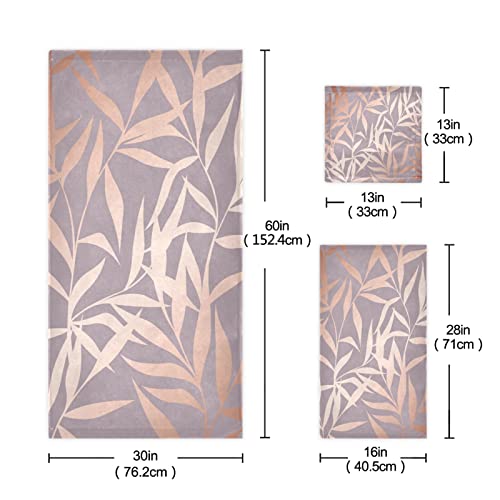 Pfrewn Pink Gold Branches Towels Set Of 3 Rose Golden Leaves Art Bathroom Towel Soft Absorbent Bath Hand Towels Washcloth Guest Towel Sets Bathroom Decorations #TOP2