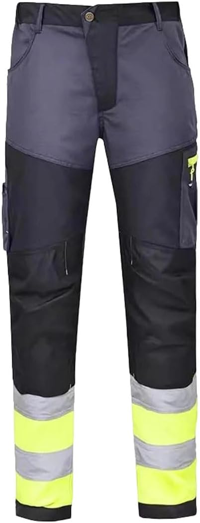Men's Hi-Vis Construction Pants - Reflective Tear Resistant Safety Pockets Utility Workwear