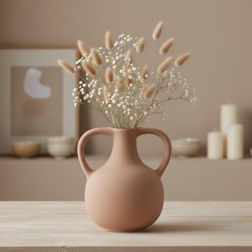 Image of PUREZENTO Unique 'Twin Beely' Vase Beige Ceramic Donut Vase 5 Inch - Pack of 1 | Decorative Vases for Dried Flowers & Pampas Grass, Modern Home Decor, Living Room & Office Decor Ideas