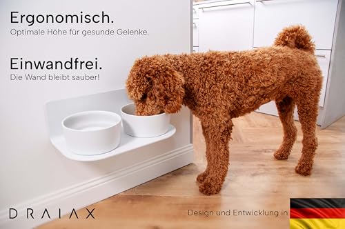 DRAIAX ElegantFeed M Hundenapf aus Keramik erhöht einfach abnehmbar – Fressnapf, Hundebar für Hunde – Futterstation, Futternapf in weiß zur Wandmontage