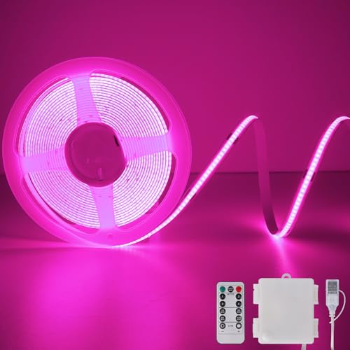 StarryEver Tira de luces LED COB con mando a distancia, tira de luz LED de 2 m 640, luz LED regulable, cortable, flexible, para TV, ordenador, bicicleta, decoración de coche, color rosa