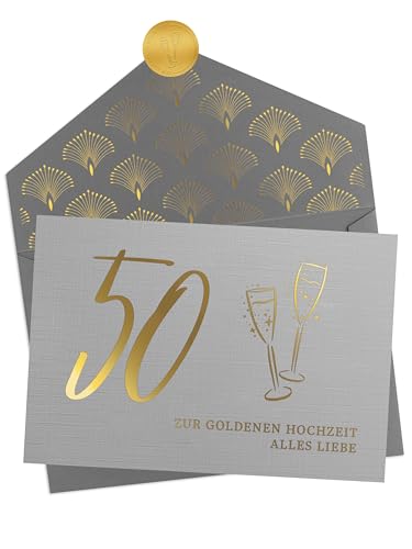 Joli Coon 50 Zur Goldenen Hochzeit alles Liebe mit Kuvert und Siegelsticker - Glückwunschkarte Goldene Hochzeit Joli Coon 50 Zur Goldenen Hochzeit alles Liebe mit Kuvert und Siegelsticker - Glückwunschkarte Goldene Hochzeit