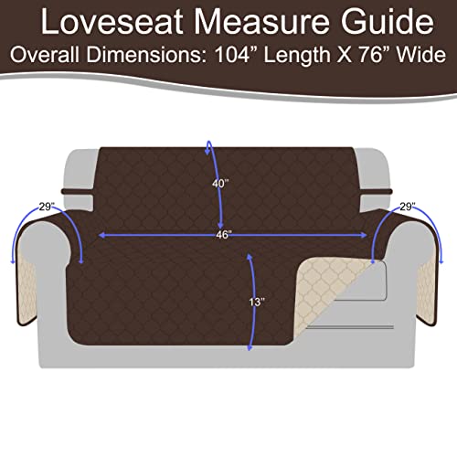 Kh Couch Cover, Reversible Quilted Washable Moroccan Styled Slipcover, Durable Tear Stain & Water Resistant Furniture Protector With Foam Sticks & Elastic Straps For Dogs Pets Loveseat Chocolate/Beige #TOP6