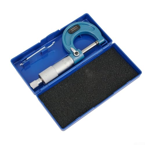 Outside Micrometer Set 0-100mm with Carbide Tips, 0.01mm Accuracy, Ratchet Stop, Includes 4 Standards and Calibration Rod, Sturdy Frame(0-25mm（0.01）)