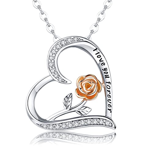 YALLNASLFlower Heart Necklace Silver Pendant for Women I Love You Forever Necklace for Mom Mother Mothers Day christmas Gifts Wife Girlfriend Daughter Heart Flower Necklaces