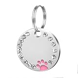 Personalized Dog/Cat Cute Paw Pet ID Tag with Unique Laser Engraving Name and Phone Number for Pet Collar or Key Chain (Pink)