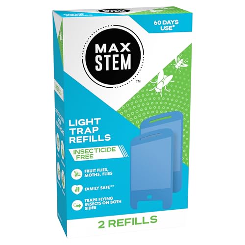 MAX STEM 2X Refills for LED Light Trap, 24/7 Protection from Flies, Gnats and Moths, Indoor Protection, Insecticide-Free, Child-, Pet-, and Plant-Friendly, Odourless, No Residue, Pack of 2 Refills