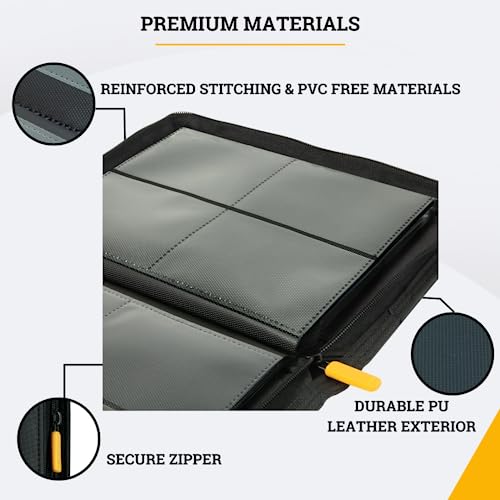 Image of Card Guardian - 4 Pocket Card Binder for 160 Cards (Black) | Zipper Closure and Side Loaded Pockets | Compatible with Trading & Sports Cards including Magic the Gathering, Yugioh, Baseball Cards