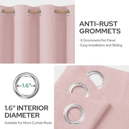 Image of HOMEIDEAS 100% Blackout Light Pink Linen Curtains 52W x 84L 2 Panels | Faux Linen, Thermal Insulated, Darkening Grommet Window Drapes for Bedroom, Living Room, Nursery