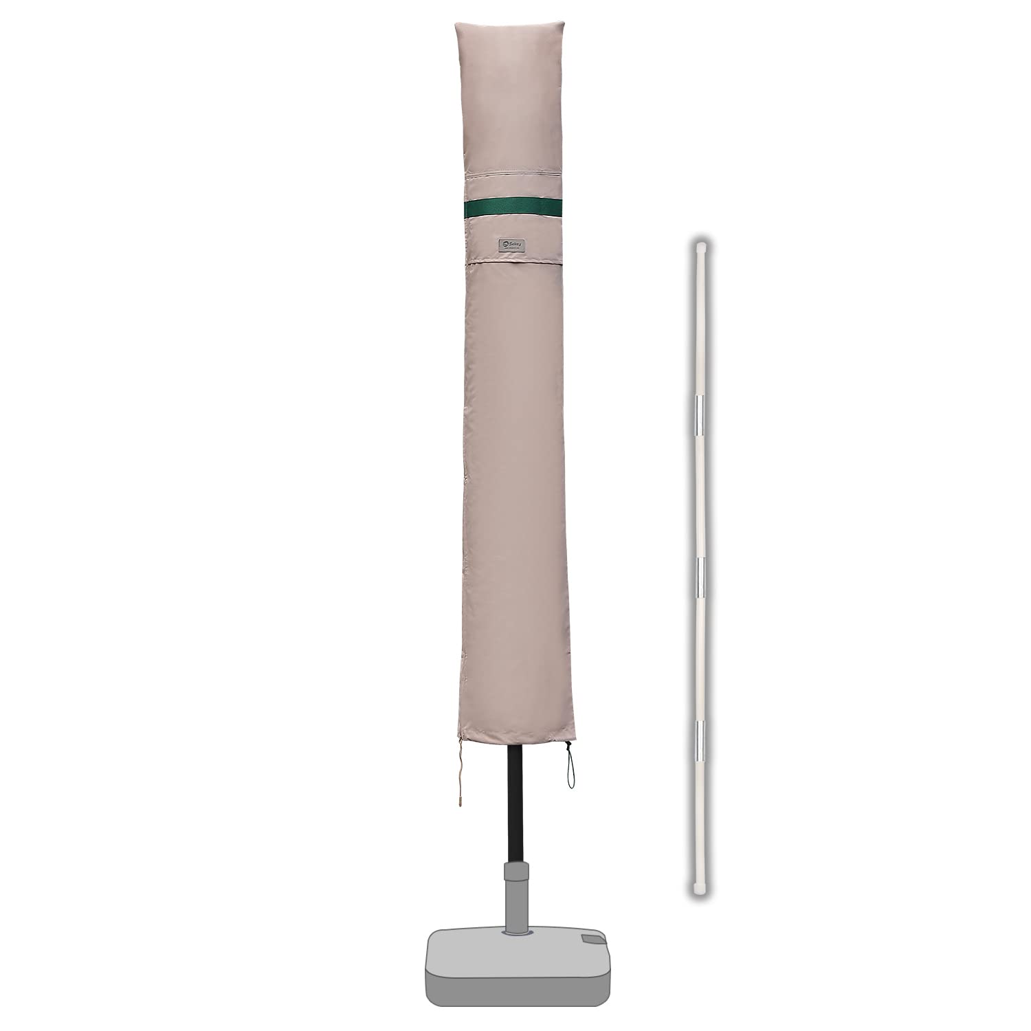 Sekey Khaki Diameter 300 Cm Parasol Protective Cover With Pole, Cover For Garden Umbrella With Ventilation Holes, Cover For Market Umbrella/Balcony Umbrella, 100% Polyester, Waterproof,