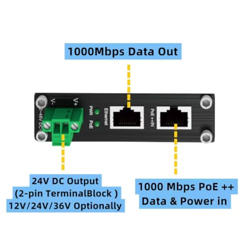 PoE Splitter 12V 802.3bt Compatible Puerto Gigabit, Adaptador Industrial 10/100/1000Mbps IEEE802.3bt Power Over Ethernet con Salida 12V para Cámara de Vigilancia CCTV/Teléfono VoIP miniatura 3