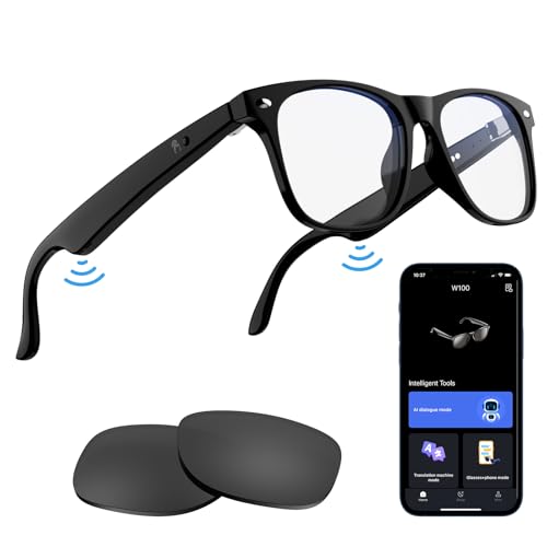Anpress Smart Glasses with AI Translation for Men Women, 6.0 Bluetooth Music Glasses with Real-Time Translator for 164 Languages, Anti-Blue Light/UV400 Lenses, Open-Ear Clear Sound (Model 2)