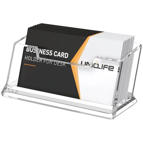 Uniclife Acryl Visitenkartenhalter für Schreibtisch mit 1 Fach klarer durchsichtiger Kartenständer für Büro Homeoffice Ausstellung Kapazität 60 Visitenkarten