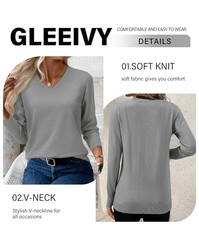 Image of Women's Spring Sweaters 2026 Casual Long Sleeve Pullover V Neck Lightweight Sweatshirts Cute Blouse Tops