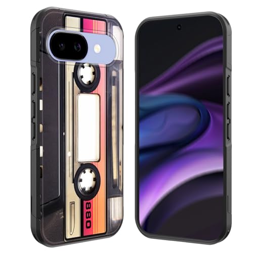 GFEWYTJYJ for Pixel 9a Case,[10 FT Military Grade Drop Protection] Non-Slip Heavy Duty Shockproof Phone Case for Google Pixel 9a 6.3 Inch 2025,Audio Cassette Tape