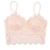  non-brand Sujetador de Encaje Bralette Acolchado Extraíble de Encaje Completo para Mujer - Beige, unico
