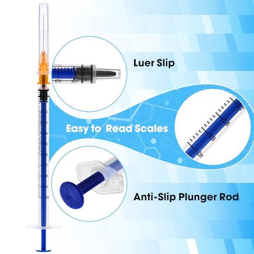 Meterbox 100 Pack 1ml Syringes with Needle 25G 1 inch - Disposable Luer Slip Dispensing Syringe, Individually Wrapped