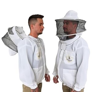 Ventilated Beekeeping Jacket with Round Veil, Heavy-Duty YKK Brass Zippers, Lightweight Breathable Airmesh Fabric, Comfortable Protective Bee Safety Gear – Large