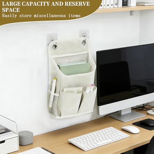 2 Stück Hängeorganizer, Hohe Kapazität Hängeaufbewahrung mit 4 Haken Faltbares Leinen Wand Organizer Hängend Wand Aufbewahrungstasche Leinen Aufbewahrung Hängend für Zuhause Büro Bad, Beige