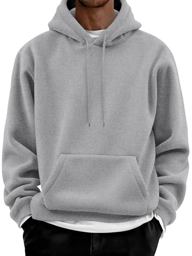 COOFANDY Mens Long Sleeve Fleece Lined Hoodies Pullover Winter Casual Hooded Sweatshirt Athletic Cotton Thick Hoodie Light Gray