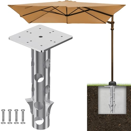 Lifeswell Base de Parasol Universelle enterrée, Support en béton en Acier résistant à la Rouille, Design Peu encombrant pour Porte-Parapluie déporté extérieur