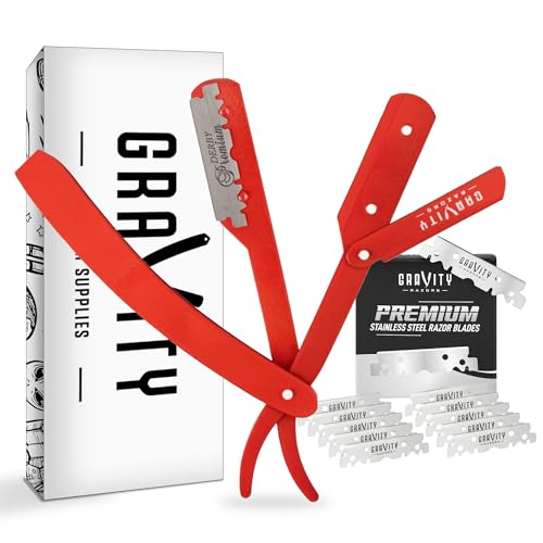 Image of Gravity Razors Professional Straight Razor Kit - Minimal Exposure, Includes 10 Premium Blades, 0.5mm Exposed, Red